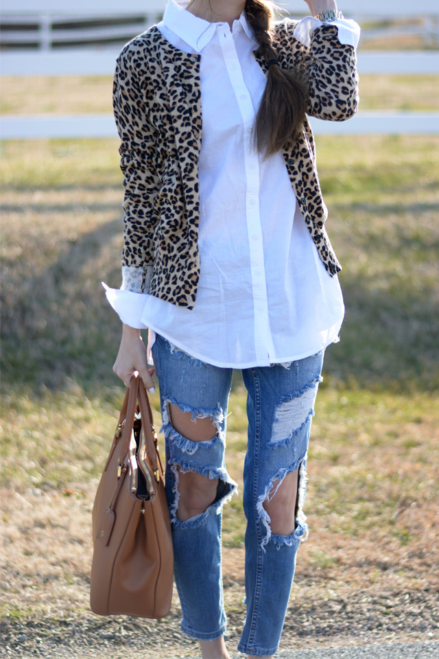 leopard ripped jeans