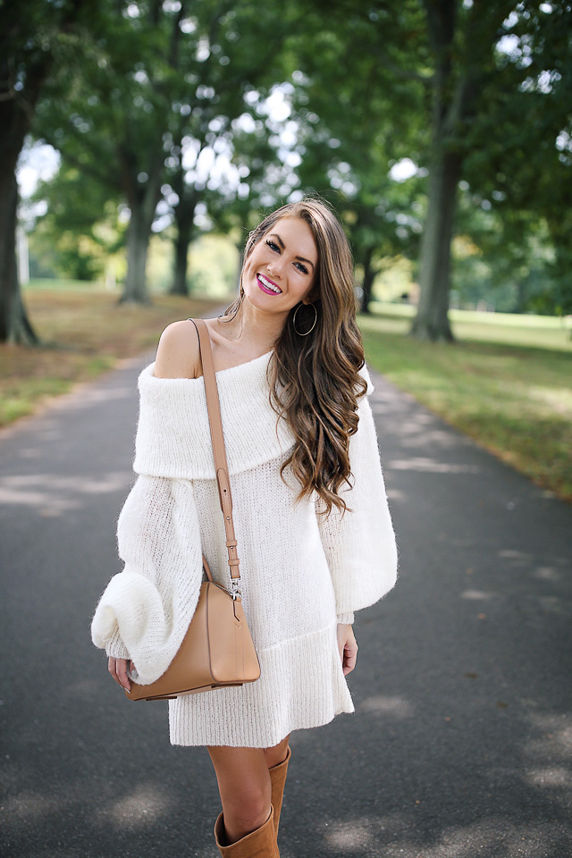 Oversized One-Shoulder Sweater Dress - Southern Curls & Pearls