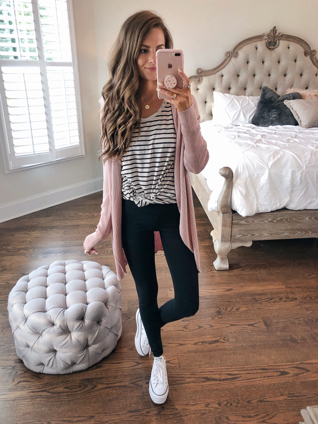 Busy Mom Date Night Outfit: Spanx Moto Leggings + Sweater - Heidi