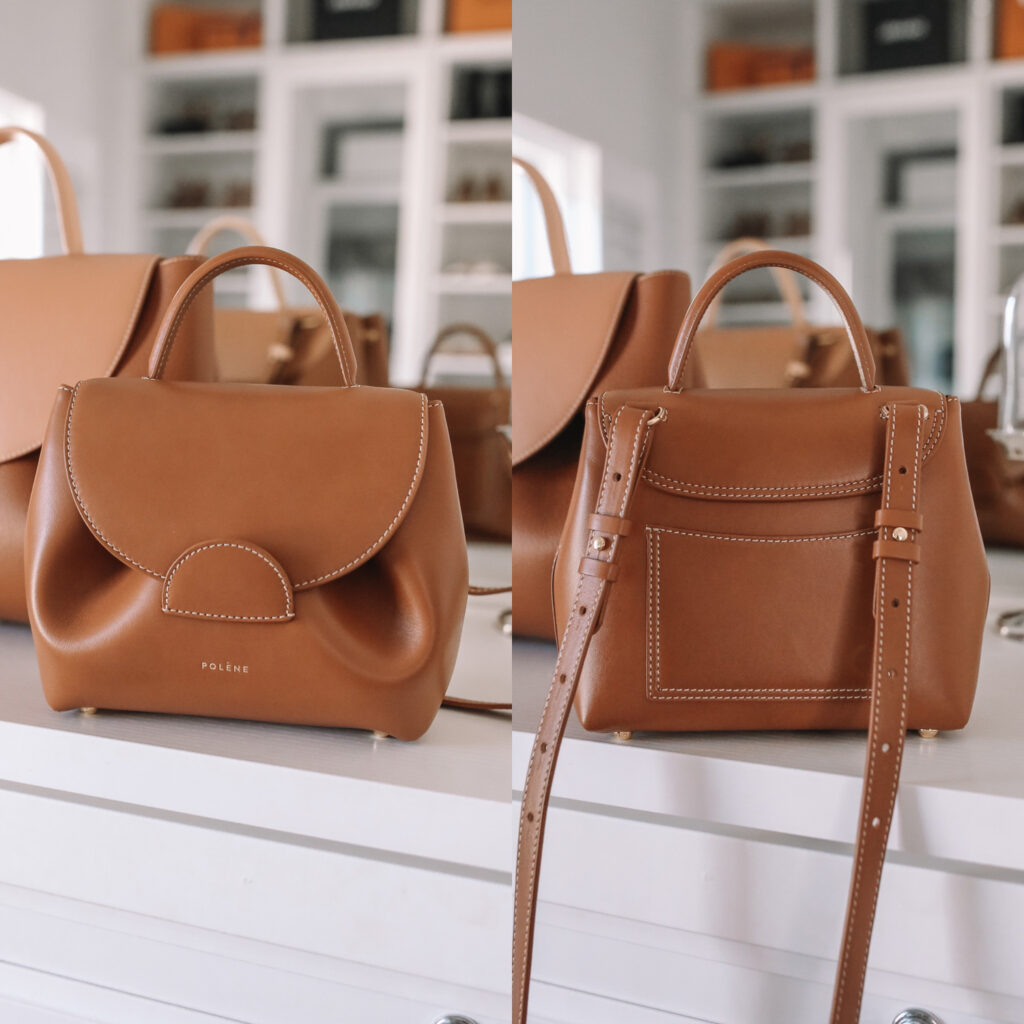 The Polene Neuf bag in Chalk (right) and Taupe (left) color are